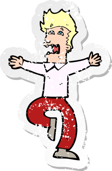 Bir insanın çizdiği korku dolu bir karikatürün gerilimli çıkartması.