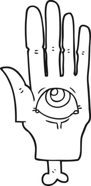 Bir insan tarafından çizilmiş siyah-beyaz çizilmiş ürkütücü bir göz.