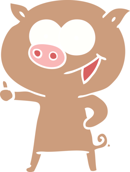 Bir insan tarafından çizilmiş neşeli domuz düz renkli çizgi film.