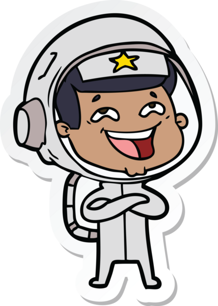 Bir insan tarafından çizilmiş, gülen astronotun çıkartması.