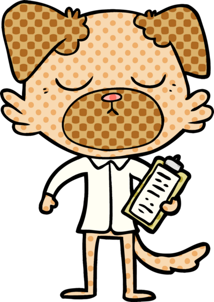 Bir insan tarafından çizilmiş ofis tişörtü giyen sevimli bir köpek.