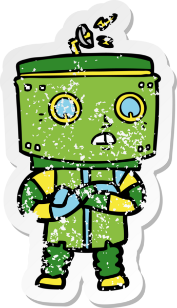 Bir insan tarafından çizilmiş karikatür robotunun sıkıntılı çıkartması.