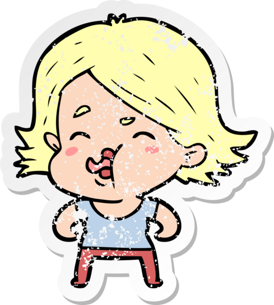 Bir insan tarafından çizilmiş karikatür kızının sıkıntılı çıkartması.