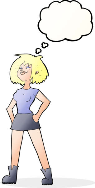 Bir insan tarafından çizilmiş düşünce baloncuğu olan yetenekli bir kadın.