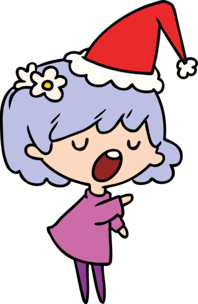 Bir insan tarafından çizilmiş Kawai kızının el çizimi Noel karikatürü.