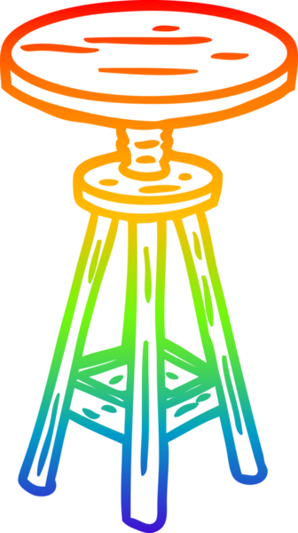 bir insan tarafından çizilmiş ayarlanabilir bir sanatçı taburesinin gökkuşağı gradyan çizimi