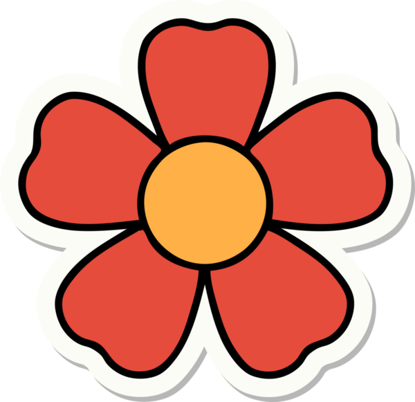 Bir insan tarafından çizilmiş geleneksel bir çiçek stiliyle dövme çıkartması.