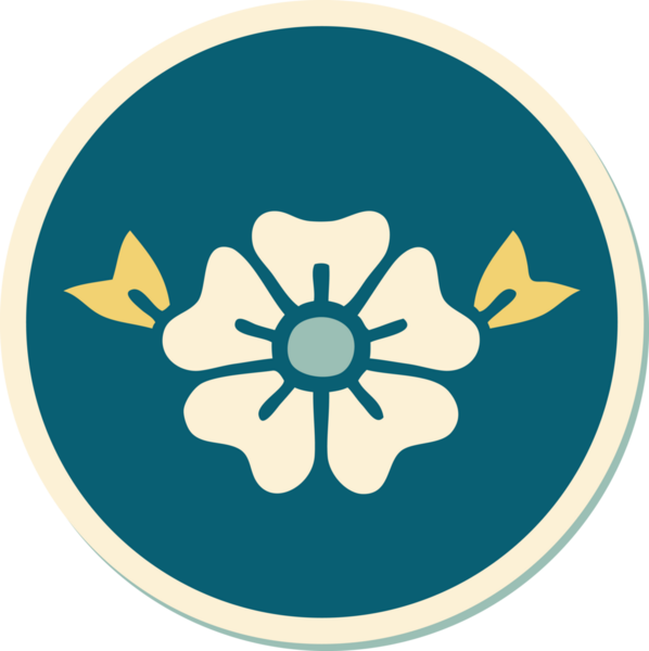 Bir insan tarafından çizilmiş geleneksel bir çiçek stiliyle dövme çıkartması.