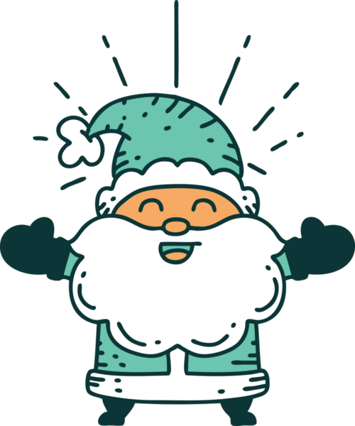 Geleneksel dövme stili mutlu noel baba karakteri bir insan tarafından çizilmiş.