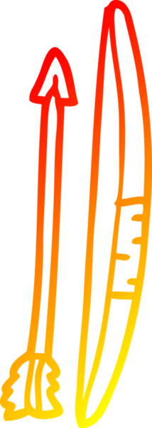 Bir insan tarafından çizilmiş çizgi film yayı ve okunun sıcak eğimli çizimi