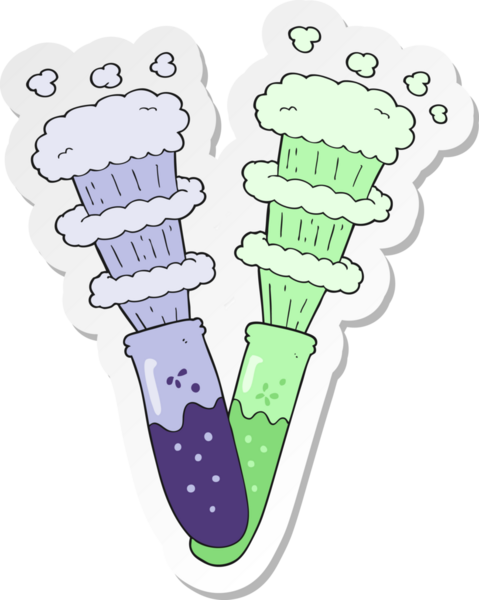 Bir insan tarafından çizilmiş test tüplerindeki karikatür kimyasallarının çıkartması.