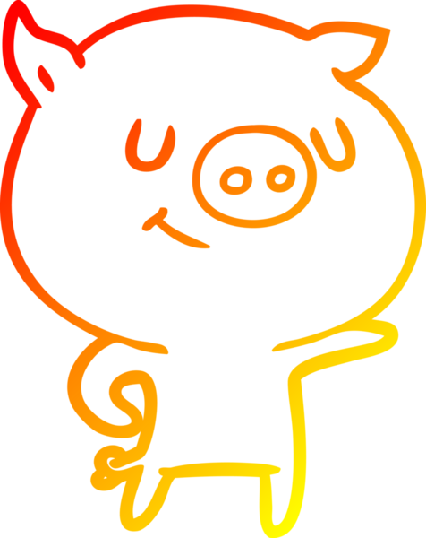 Bir insan tarafından çizilmiş mutlu çizgi film domuzu çizimi.