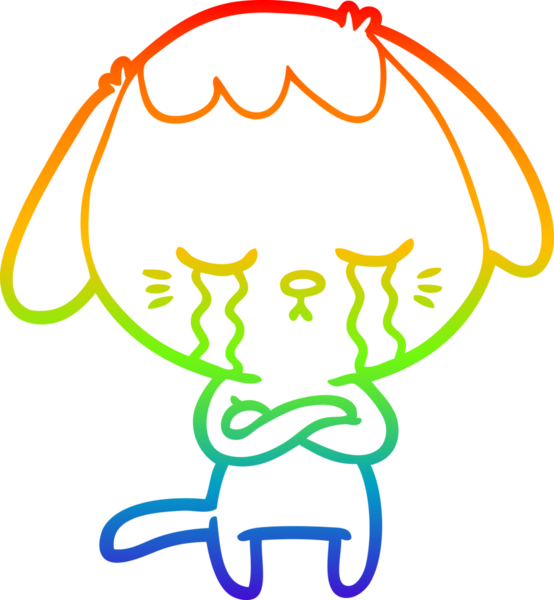 Gökkuşağı gradyan çizimi bir insan tarafından çizilmiş şirin bir köpek yavrusu ağlama çizgi filmi