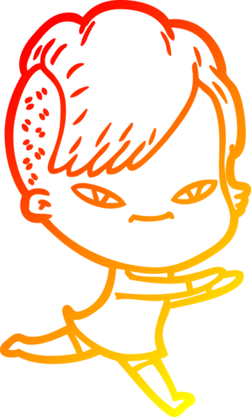 Hipster saç kesimi bir insan tarafından çizilmiş güzel bir çizgi film kızı çizimi.