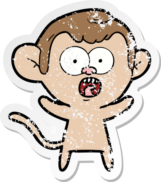 Bir insan tarafından çizilmiş, şok olmuş bir maymunun sıkıntılı çıkartması.