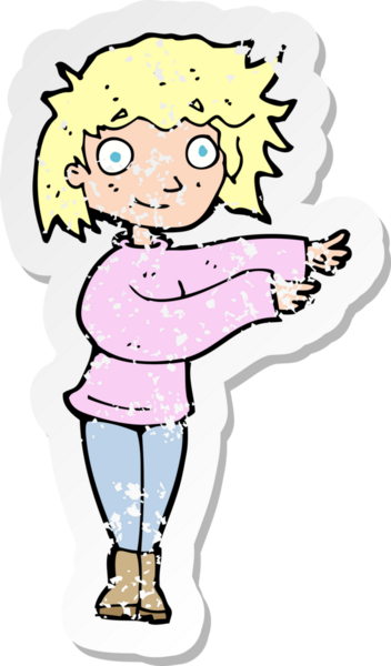 Bir insan tarafından çizilmiş dans eden bir karikatür kadının gerilmiş çıkartması.