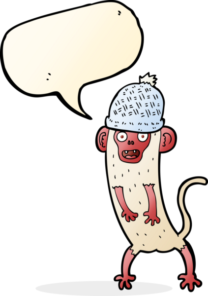 Bir insan tarafından çizilmiş konuşma balonlu çılgın maymun.