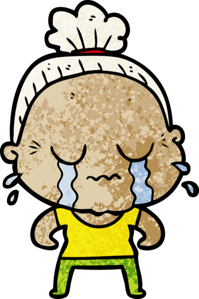 Bir insan tarafından çizilmiş ağlayan yaşlı kadın çizgi filmi.