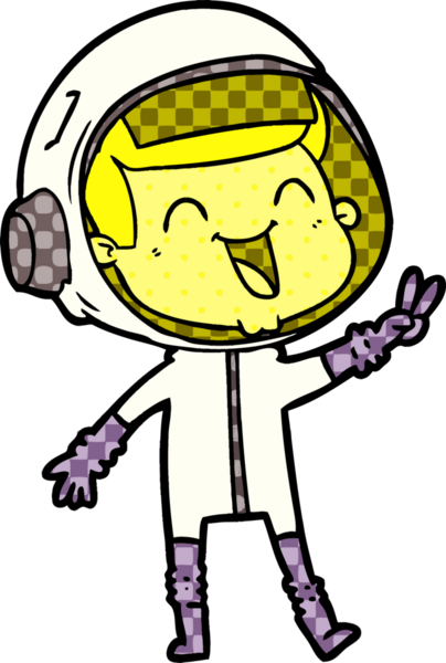 Bir insan tarafından çizilmiş mutlu astronot çizgi filmi.