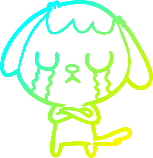 Bir insan tarafından çizilmiş ağlayan şirin bir köpeğin soğuk gradyan çizimi.