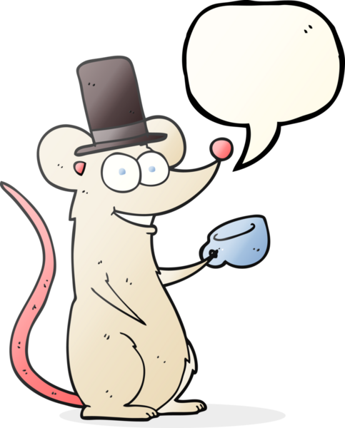 Bir insan tarafından çizilmiş çay fincanı ile serbest konuşma balonu karikatürü faresi