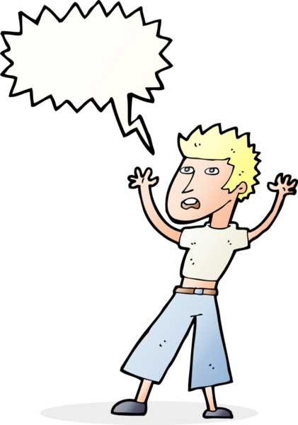 Bir insan tarafından çizilen konuşma baloncuğuyla panikleyen çizgi film adamı.