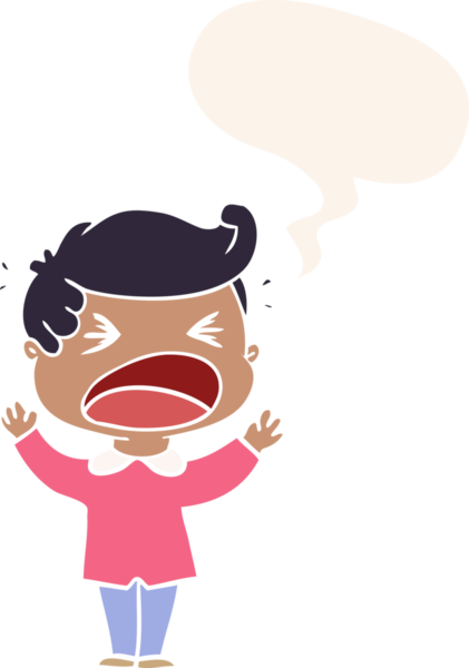 Bir insan tarafından çizilmiş eski moda konuşma balonlu bağıran adam çizgi filmi.