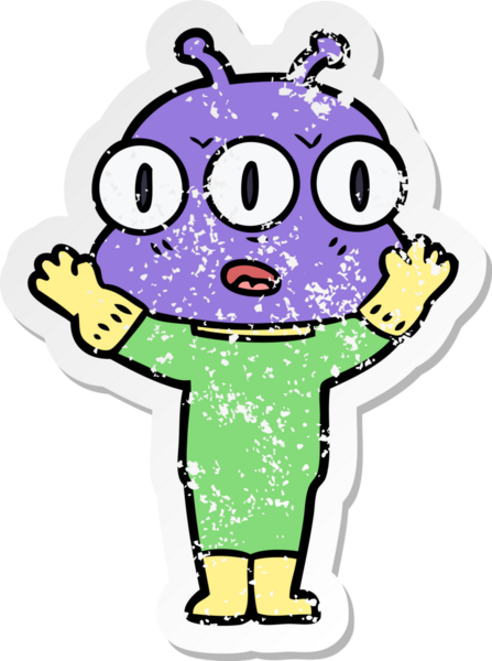 Bir insan tarafından çizilmiş üç gözlü bir karikatür çıkartması.