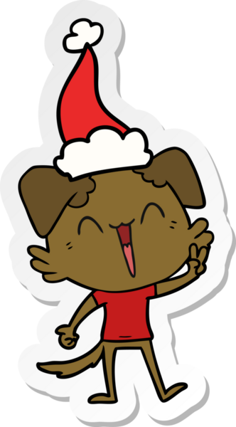 Mutlu, küçük köpek eli çizilmiş bir insan tarafından çizilmiş Noel Baba şapkası.