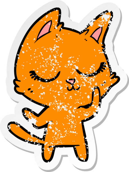 Bir insan tarafından çizilmiş sakin bir çizgi film kedisinin sıkıntılı çıkartması.