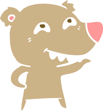 Düz renkli çizgi film ayısı bir insan tarafından çizilmiş dişleri gösteriyor.