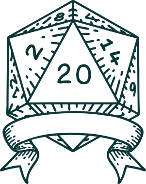 Retro Dövme Biçimi Doğal 20 kritik vuruş D20 zar bir insan tarafından çizildi