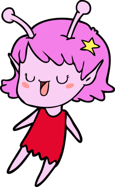 Bir insan tarafından çizilmiş mutlu uzaylı kız çizgi filmi.