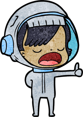 Karikatür astronot kadın bir insan tarafından çizilmiş.