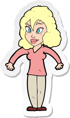 Bir insan tarafından çizilmiş omuz silken bir karikatür kadının çıkartması.