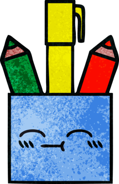 Bir insan tarafından çizilmiş bir kalem tenceresinin retro grunge desen karikatürü