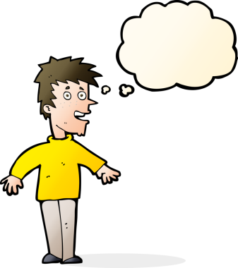 Bir insan tarafından çizilmiş düşünce balonu olan mutlu çocuk çizgi filmi.