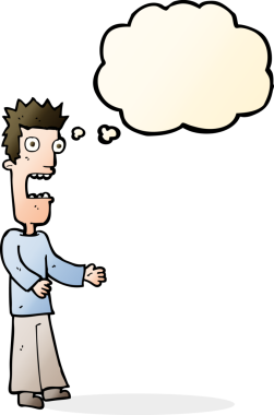 Bir insan tarafından çizilen düşünce baloncuğuyla çılgına dönen çizgi film adamı.