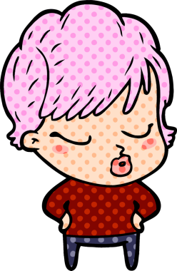 Bir insan tarafından çizilmiş gözleri kapalı çizgi film kadını.