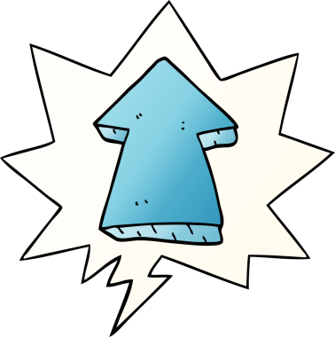 bir insan tarafından çizilmiş düzgün eğimli konuşma baloncuğu ile ok gösteren çizgi film