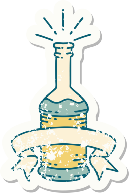 Bir insan tarafından çizilmiş dövme stili bira şişesinin eski etiketi.