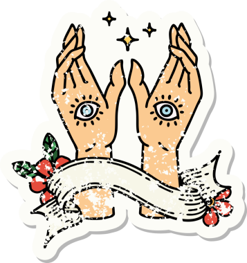 Bir insan tarafından çizilmiş mistik el sancağıyla eski bir etiket.