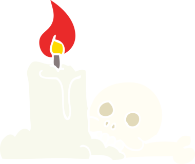 Ürkütücü kafatasının ve bir insan tarafından çizilmiş mumların düz renk çizimi