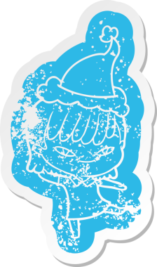 Bir insan tarafından çizilmiş Noel Baba şapkası giyen bir kadının garip bir karikatürü.