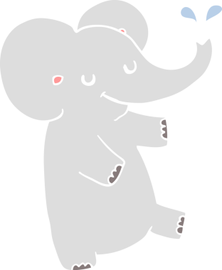 Bir insan tarafından çizilmiş düz renkli dans eden fil.