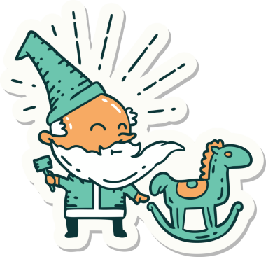 Bir dövme stili Noel Baba karakterinin çıkartması. Bir insan tarafından çizilmiş oyuncak.