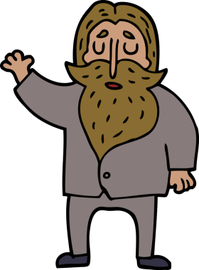 Çizgi film karalaması. Yaşlı adam bir insan tarafından çizilmiş.