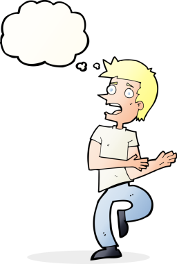 Çizgi film, bir insan tarafından çizilmiş düşünce balonlu adamı strese sokuyor.