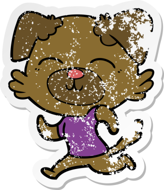 Bir insan tarafından çizilmiş bir karikatür köpeğinin sıkıntılı çıkartması.