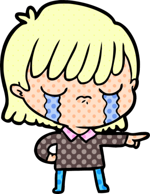 Bir insan tarafından çizilmiş ağlayan çizgi film kadını.